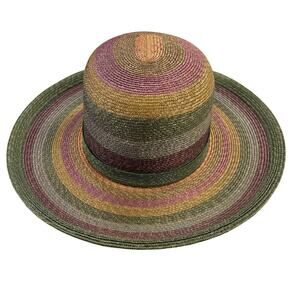 Jacques Le Corre Diffusion Colorful Wide Brim Striped Straw Sun Hat Boho Chic